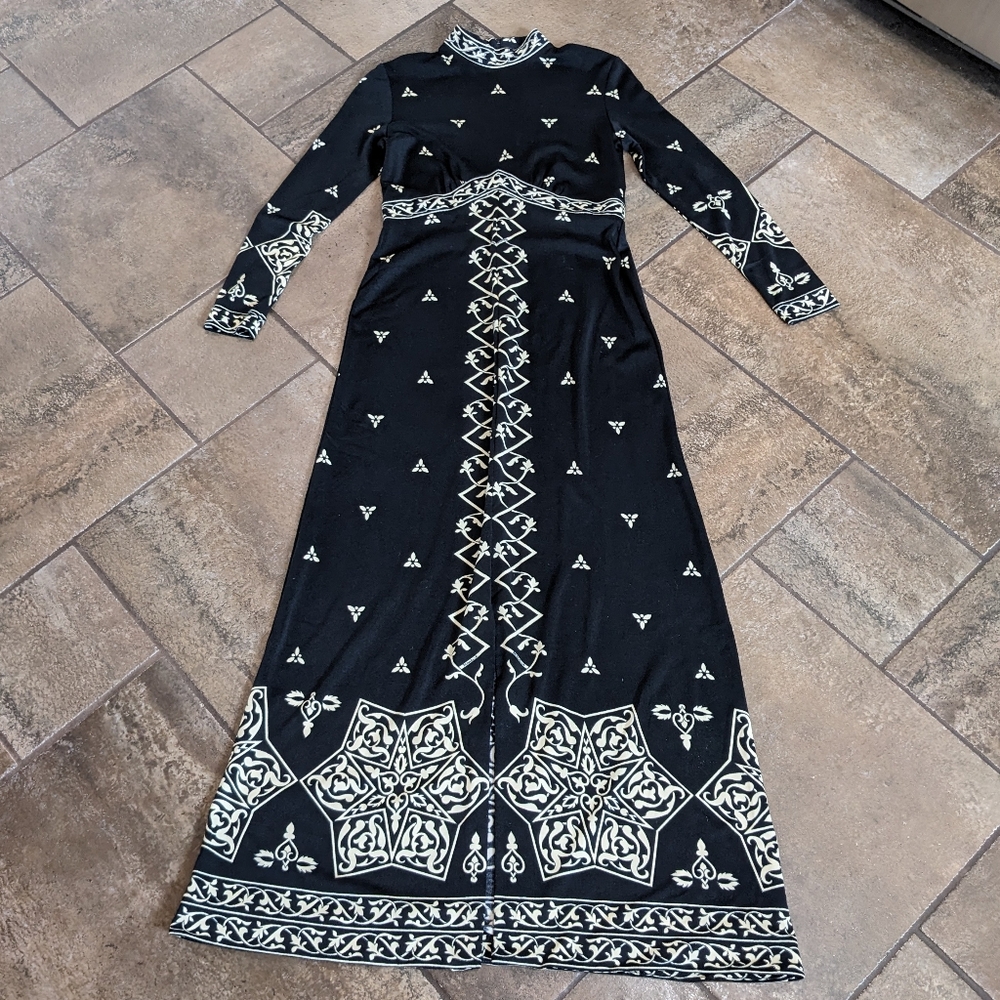 Vintage Maurice Maxi Empire Waist Romantic Goth Roman Boho Dress Size S-M Black